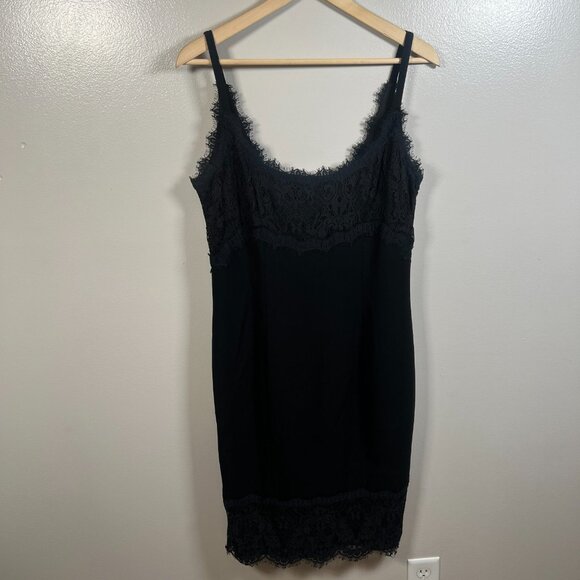 DVF Olivette Lace Trim Slip Dress Size 14 Black Cocktail 90s Practical Magic - Picture 2 of 11